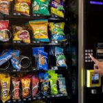 A vending machine with a variety of snacks